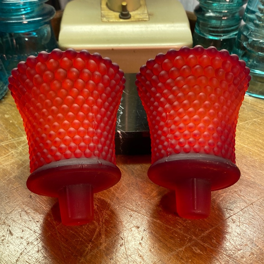 2 Home Interior Frosted RED Hobnail Glass Votive Candle Holder Cup